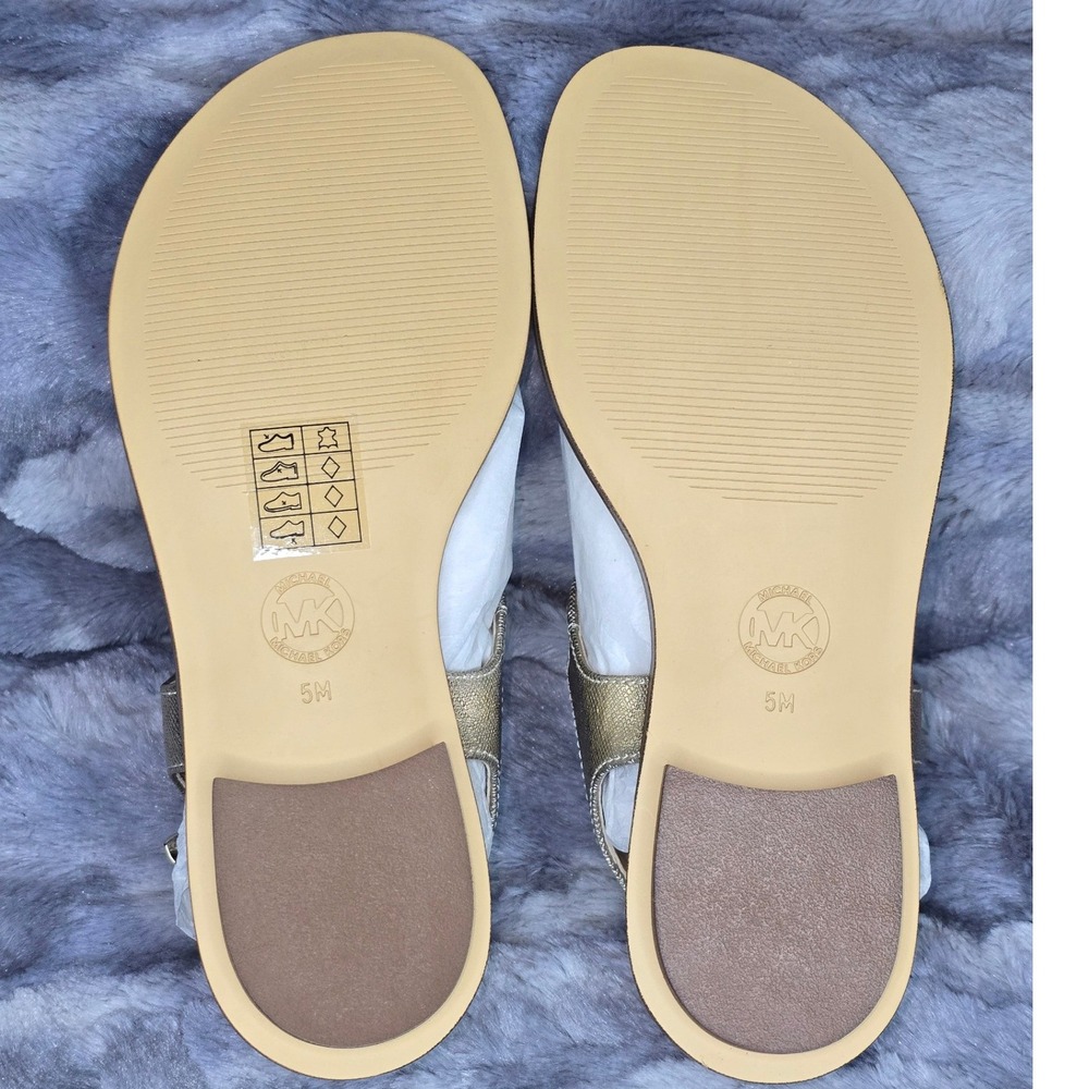 NWB Michael Kors Alice Thong Metallic Gold Leather Sandals Women's 5 - Picture 7 of 8